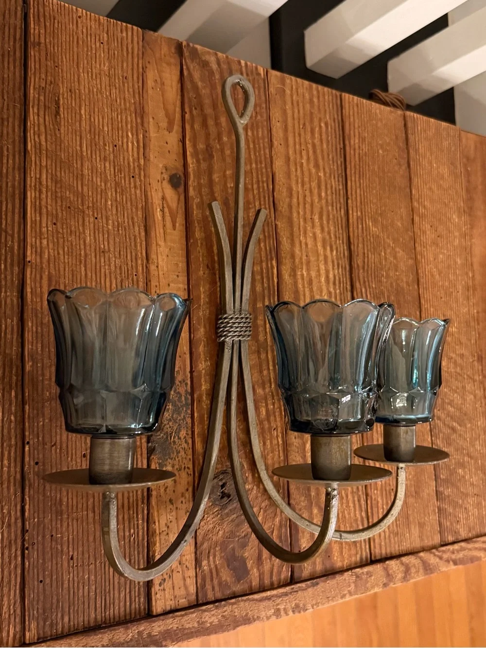 Three-Light Wall Sconce with Smoky Glass Shades